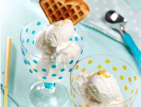 Zitronen-Joghurt-Eis mit selbst gebackenen Waffeln